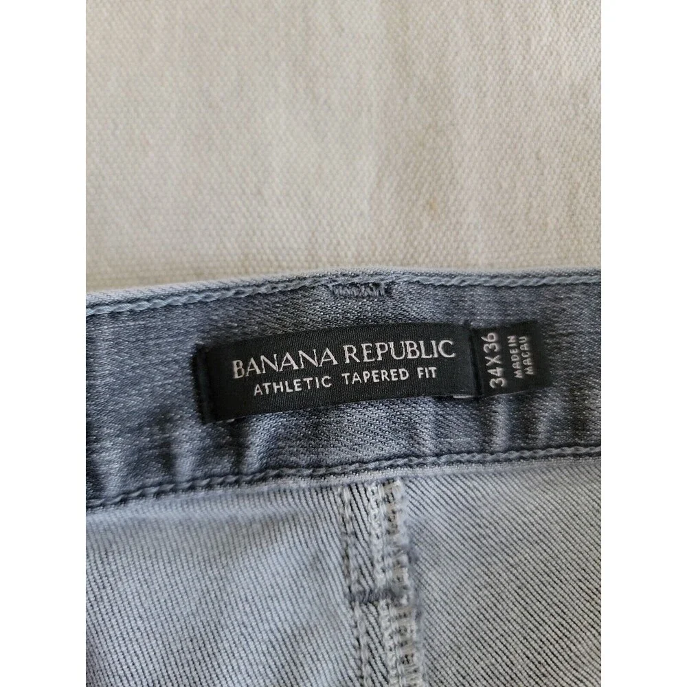 Banana Republic Mens 34x34.5 Jeans Tapered Athletic Fit Gray Mid Rise Stretch‎